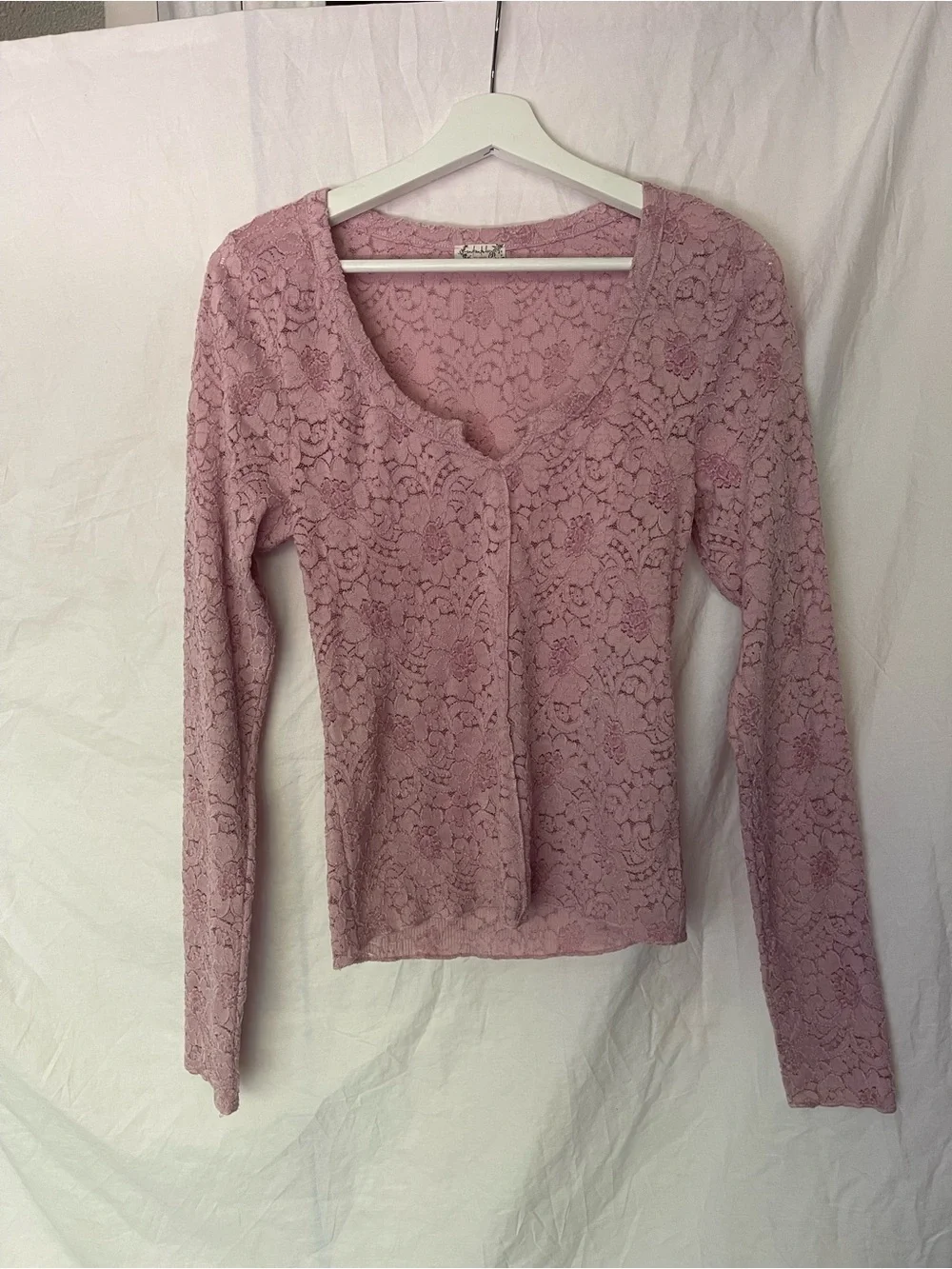 Free People Cloud Ride Notch Sheer Lace Top Lavender Size M Fairycore Grunge